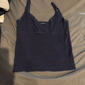 Navy Blue Lace Trim Tank Top